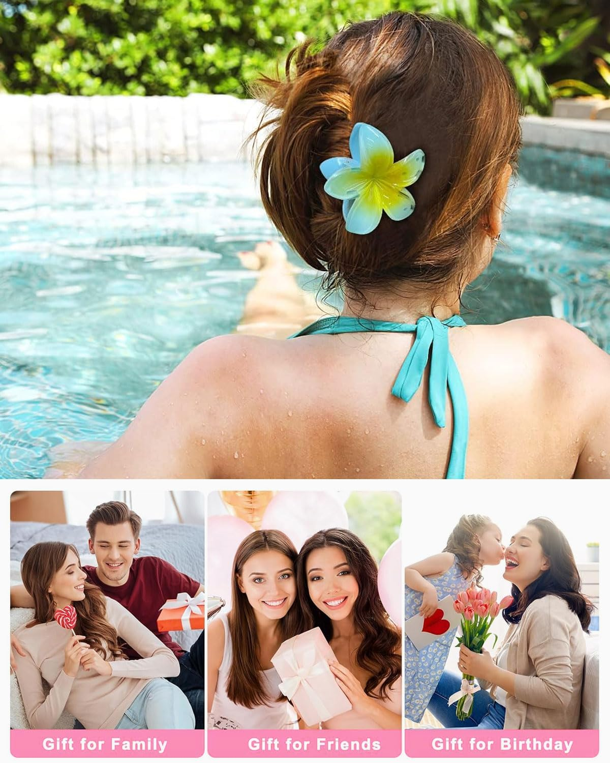 JUKOTA Pack of 6 Flower Hair Clips, 6 Cm Colourful Flower Hair Pins for Women, Cute Hawaiian Hair Clip, Hair Accessories, Non-Slip Plastic Hair Clips, Gifts for Women and Girls image number 4