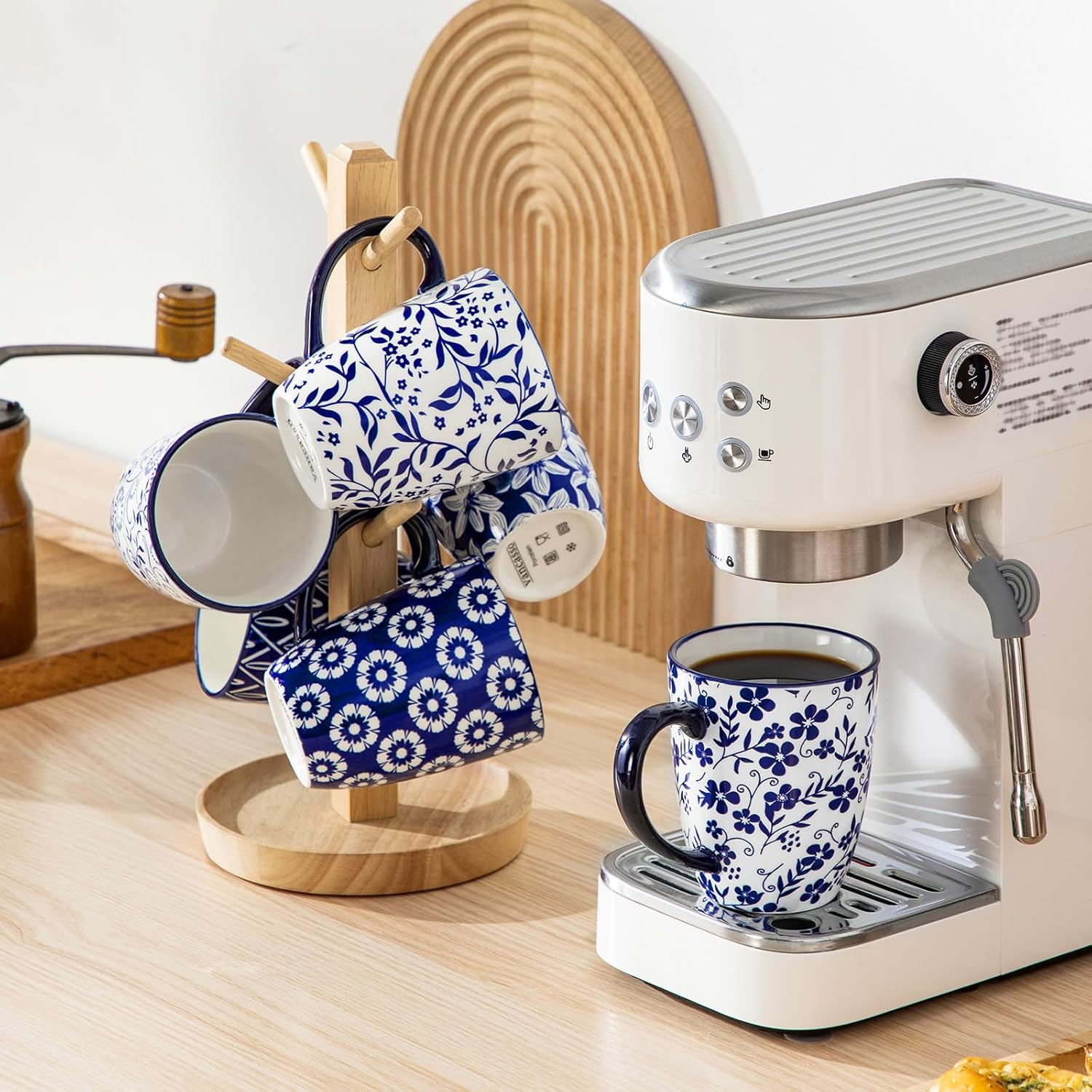 Vancasso Selene Coffee Cups Set of 6 Porcelain Mugs, 360 Ml Coffee Cups with Handle, Cup for Coffee, Milk, Tea & Cocoa, Vintage Blue/White image number 2