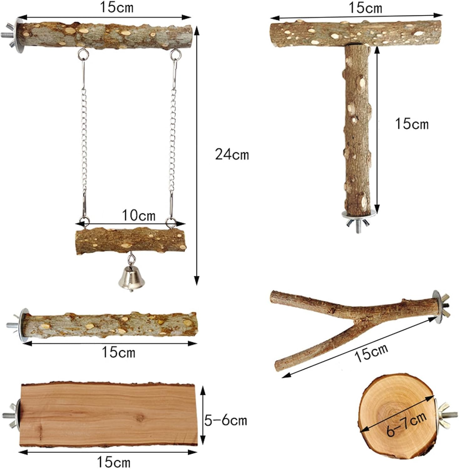 Wooden Bird Perch for Cage 6 Pcs, Natural Wood Parrot Perch Stand Branch Platform Swing Toy for Budgies Parakeet Lovebirds image number 2