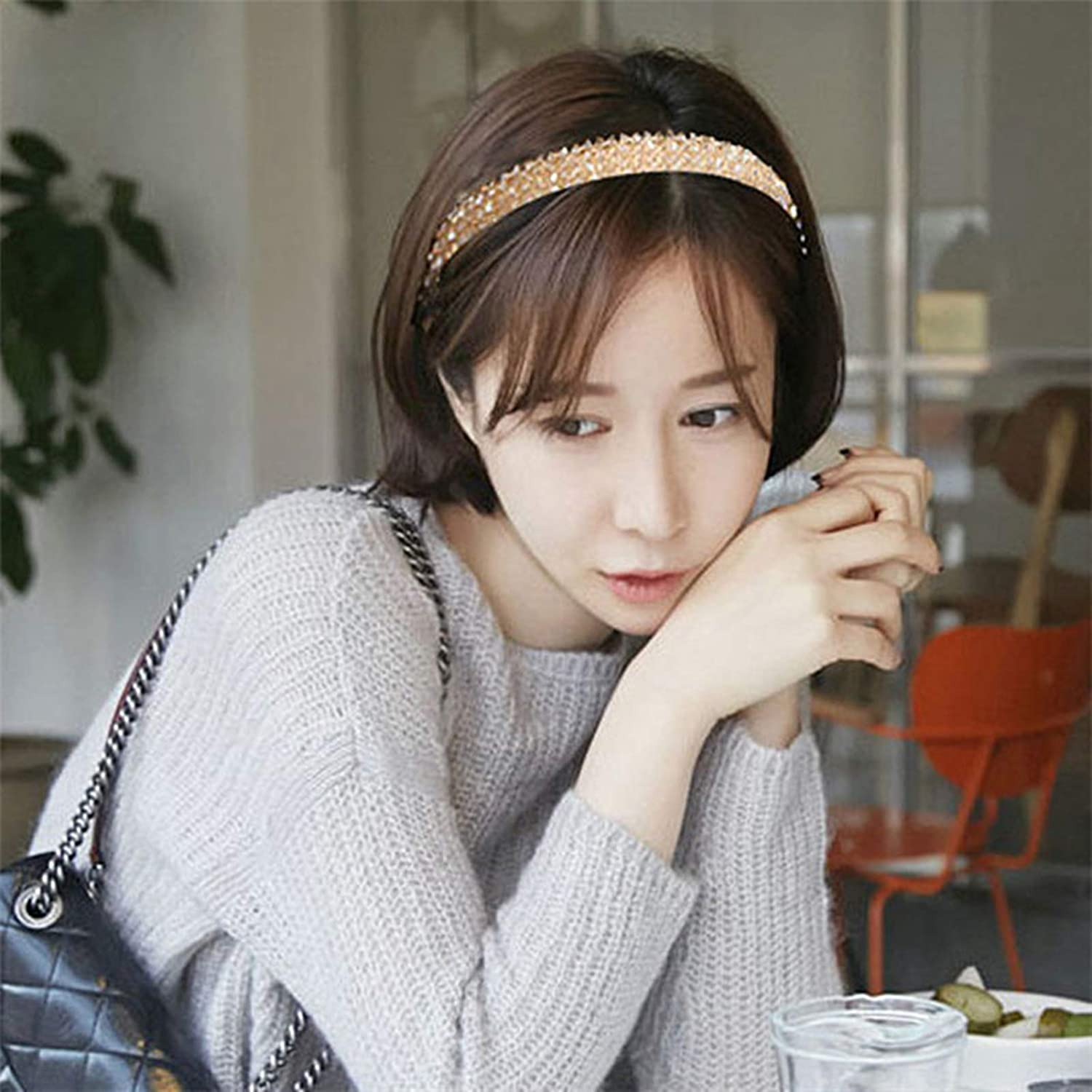 Casualfashion Sparkle 4 Rows Crystal Rhinestone Headbands Beaded Hair Hoop Band (Grey)