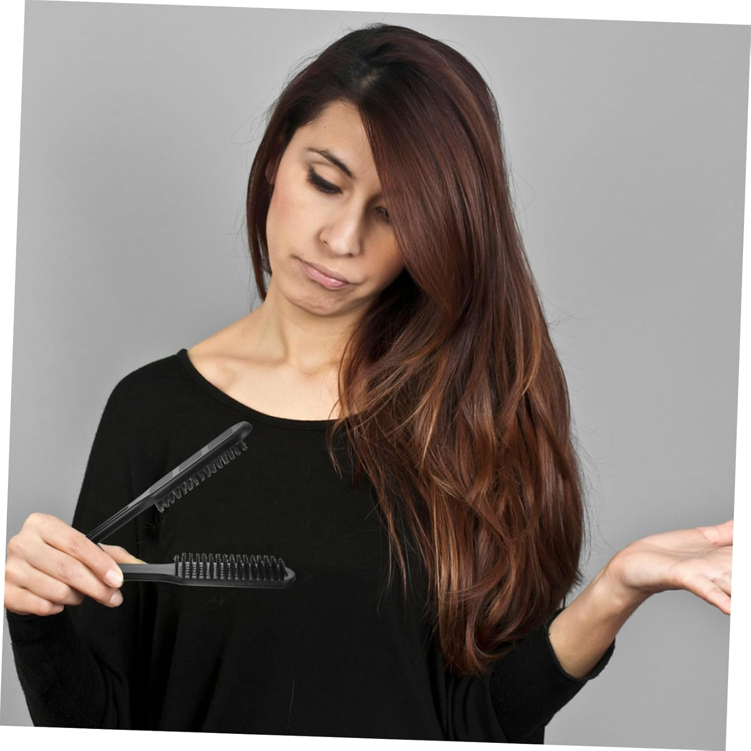 Gogogmee Double Sided Hair Straightening Brush V-Shape Bristles Black High Temperature Resistant Anti-Static for Women Hair Styling Tool for Salon Use image number 6