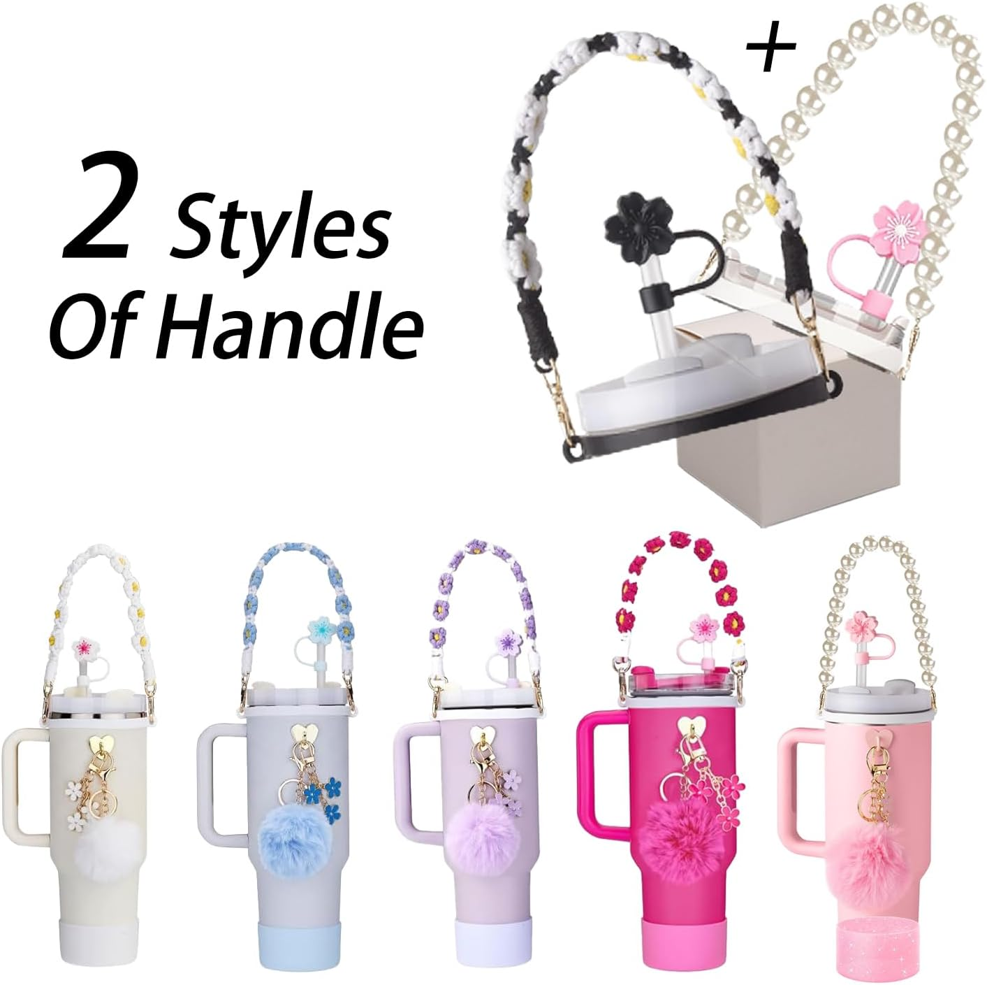 Stanley Cup Accessories Set, Stanley Accessories Including 2 Handle Carrier Straps, Siliocne Stanley Cup Boot, Siliocne Straw Cover, 2Stanley Charms for Stanley Cup 40Oz & 30Oz Tumbler- Blue image number 4