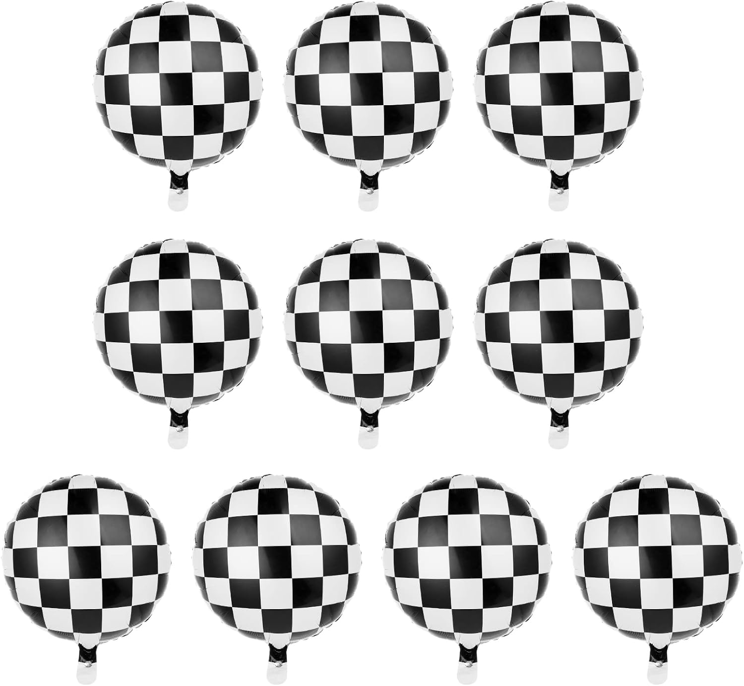 Prasacco 10Pcs Racing Car Balloon Checkerboard Balloon with Ribbon and Straw Black White Checkered Helium Balloon Latex Balloons for Boy Adult 18Inch image number 1