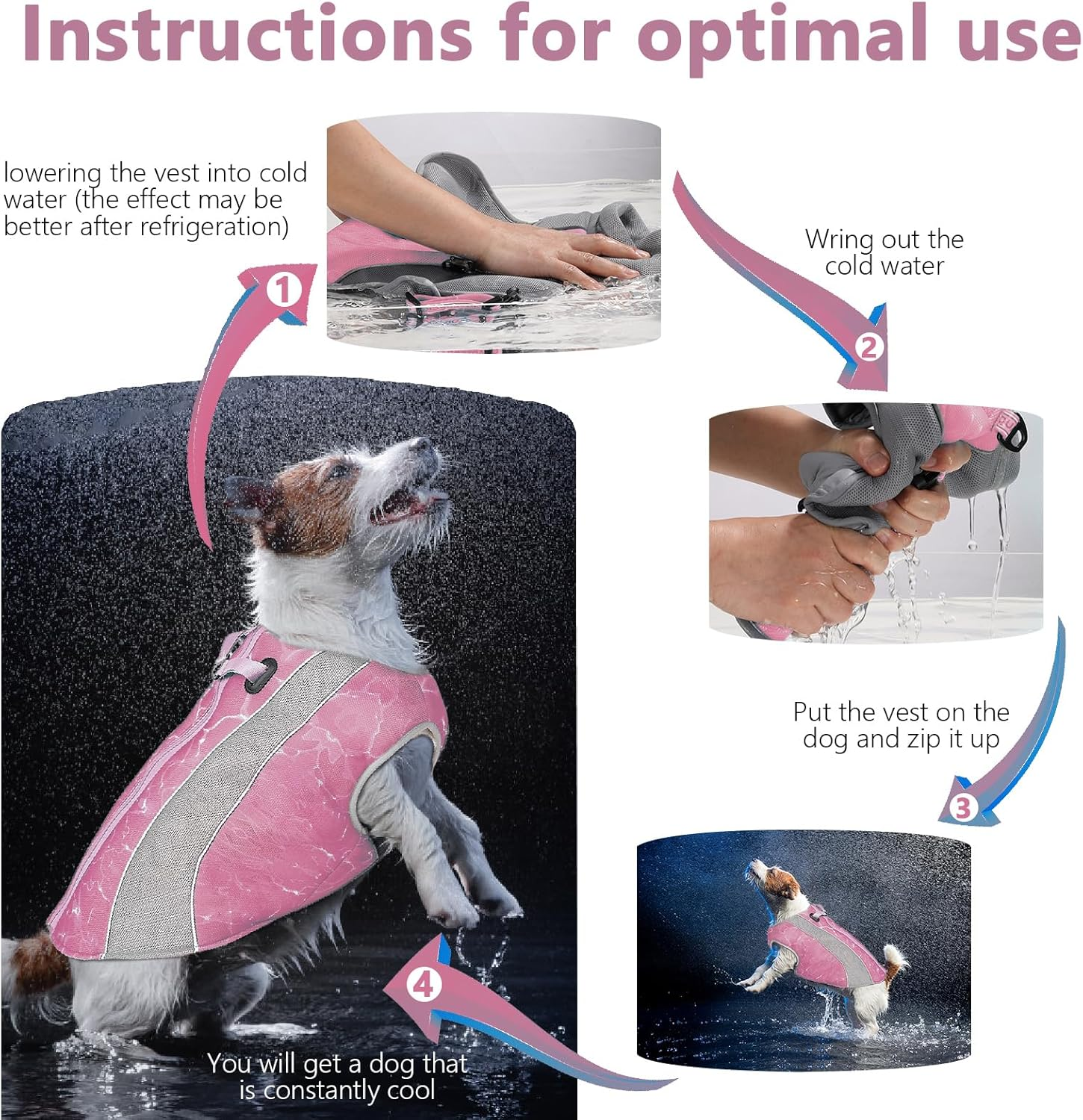 TOPSOSO Cooling Vest for Dogs, Cooling Vest Dog Pets with Safety Reflective Stripes Adjustable Zip, Effective Dog Cooling Vest for Dogs Outdoor Training and Camping (Pink, L) image number 4