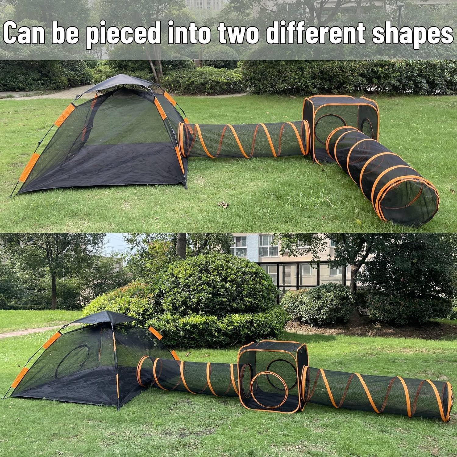 Outdoor Cat Enclosures 4 in 1 Cats Play Tunnels Portable Pop up Mesh Tents for Puppy Cat Small Pet, Cat Tent Playpen for Indoor and Outdoor, Small Animal Compound House Tent Tunnel Cube image number 3