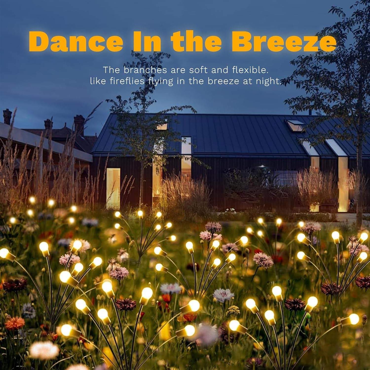 Solar Powered Firefly Lights, 8 Pack 6 LED Solar Garden Lights, Waterproof Solar Swaying Fairy Lights Bulbs, Christmas Lights Decorative for Yard Landscape Garden Patio & Outdoor Decor, Warm Light image number 2