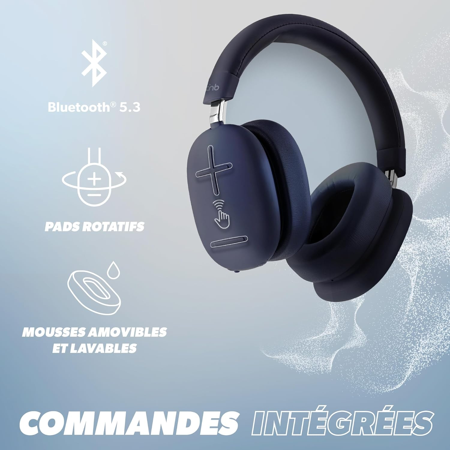 T'Nb - Wireless Bluetooth Headphones with Active Noise Cancellation, Circumaural, Comfortable and Comprehensive, Stereo Sound with Built-In Microphone, up to 50 Hours Battery Life - Blue image number 3