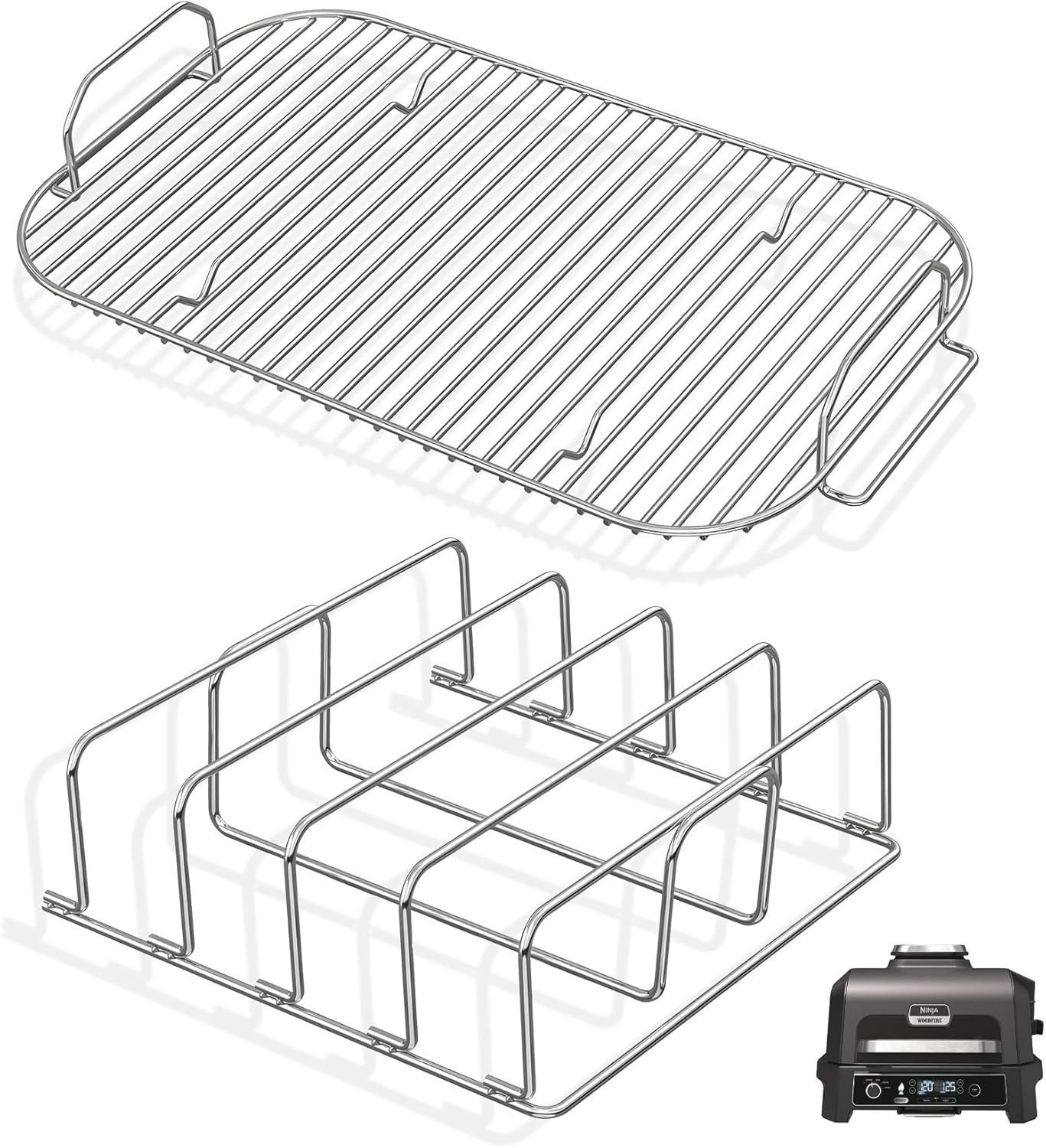 Woodfire Rib Rack & Roast Rack for Ninja Woodfire XL Grill OG800/900 Series Accessories, XSKRACKXL Rib Rack & XSKRSTRKXL Smoke Rack for Ninja OG951 OG850 Pro Connect XL Outdoor Grill Smoker