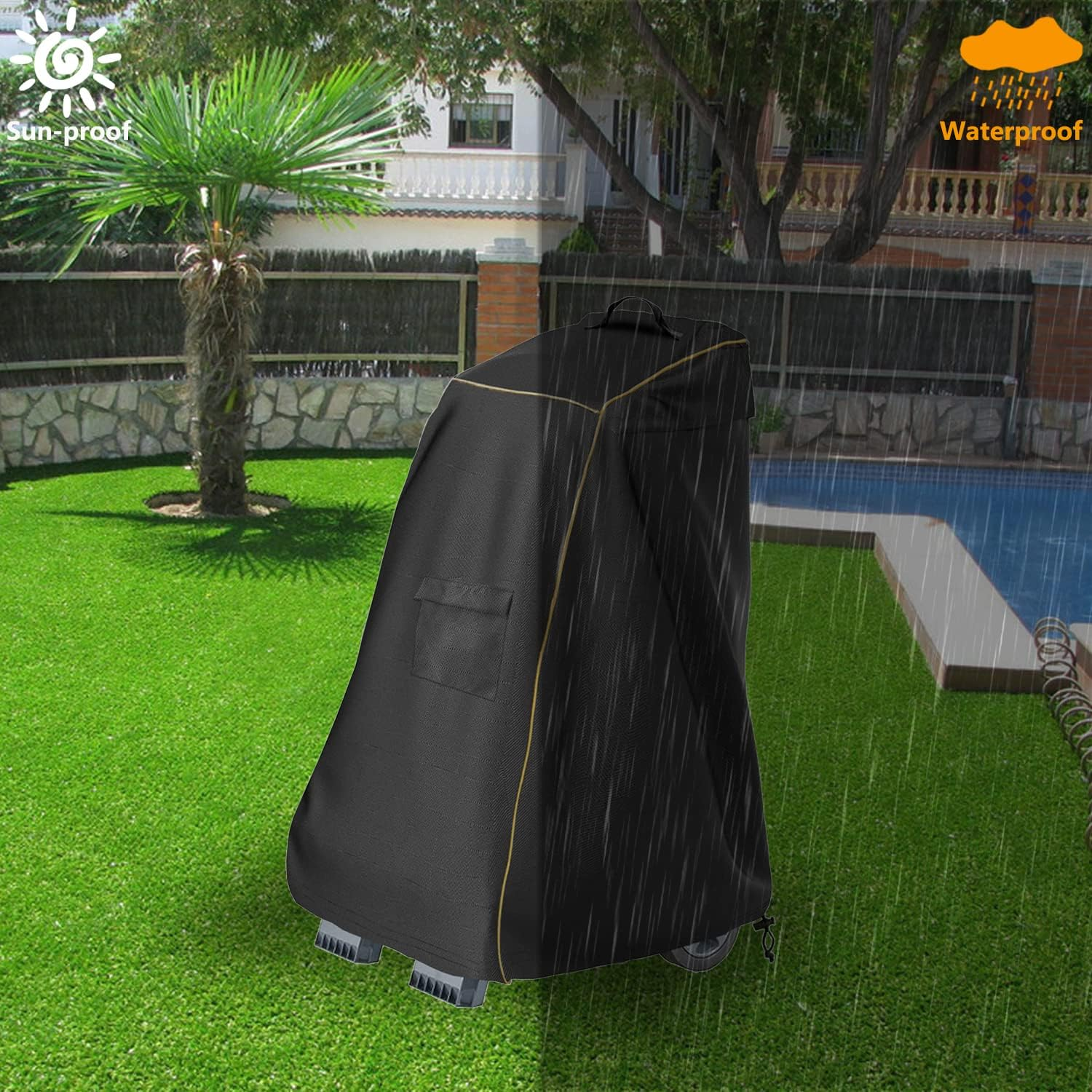 Caddy Cover,Robotic Pool Cleaner Cover, Outdoor Waterproof Caddy Cover,Fits Most Brands Robotic Pool Cleaner-Black - Black Pattern image number 6