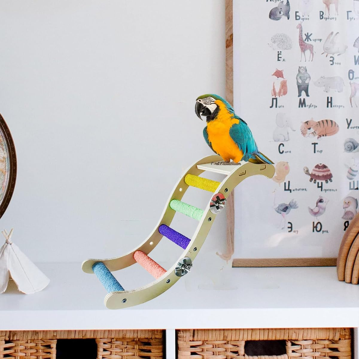 AIMALL Wooden Parrot Climbing Ladder Toy with Colourful Steps and Claw Grinding Surface, Bird Swing Stand Platform for Budgies Cockatiels Peony Birds, 7.2In & 12.5In Options image number 4