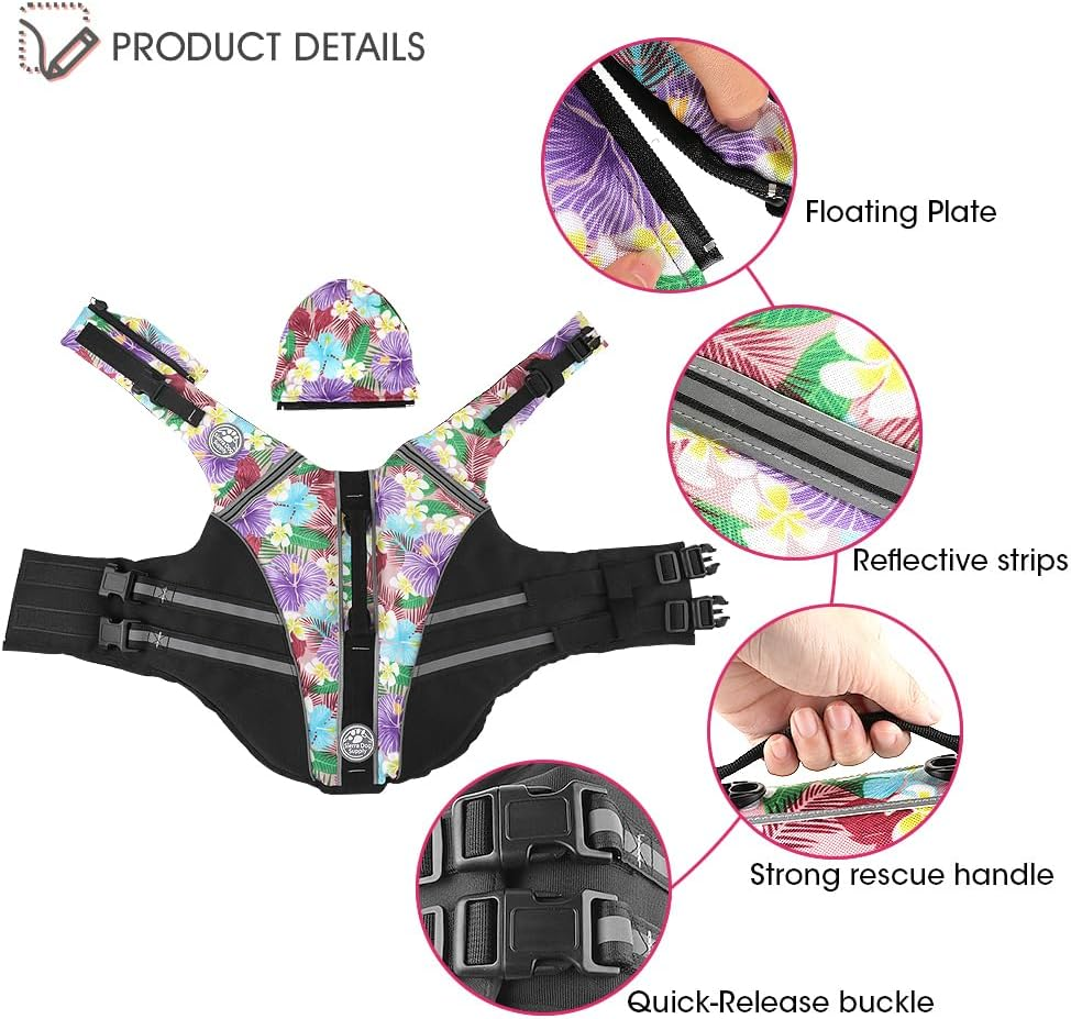 Mklhgty Dog Life Jacket, Reflective Dog Life Vest with Removable Neck Float High Buoyancy for Swimming and Boating, Ripstop Pet Safety Swimsuit Rescue Handle for Small Medium Large Dogs image number 3