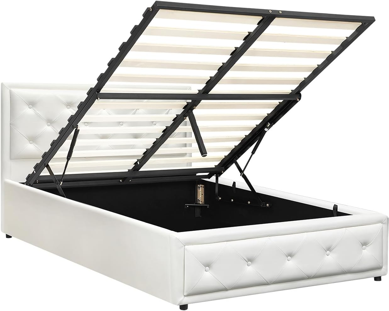 Oikiture Queen Bed Frame with Storage Space Gas Lift Bed Mattress Base Grey