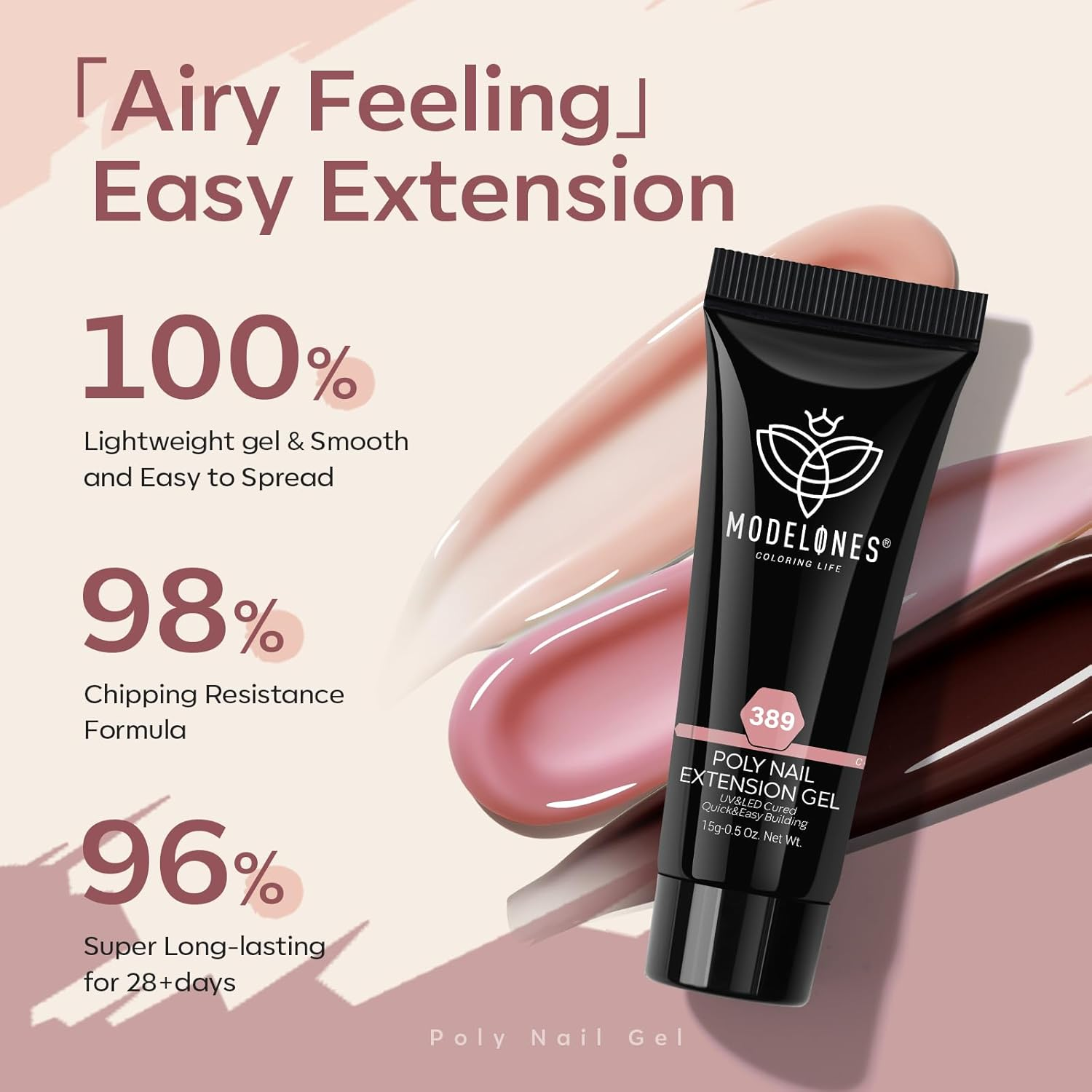 Modelones Poly Nail Gel Set - 12 Colors 15G Nude Pink Brown Tone All Seasons Poly Nail Extension Gel Kit Trendy Art Design Professional Salon at Home for Girl