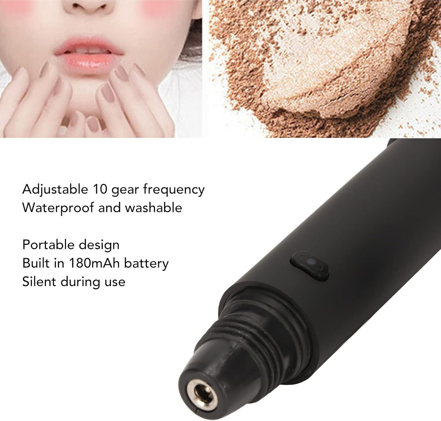 Electric Makeup Brush, 10 Gears Rechargeable Adjustable Multifunctional Waterproof Blush Brush image number 3