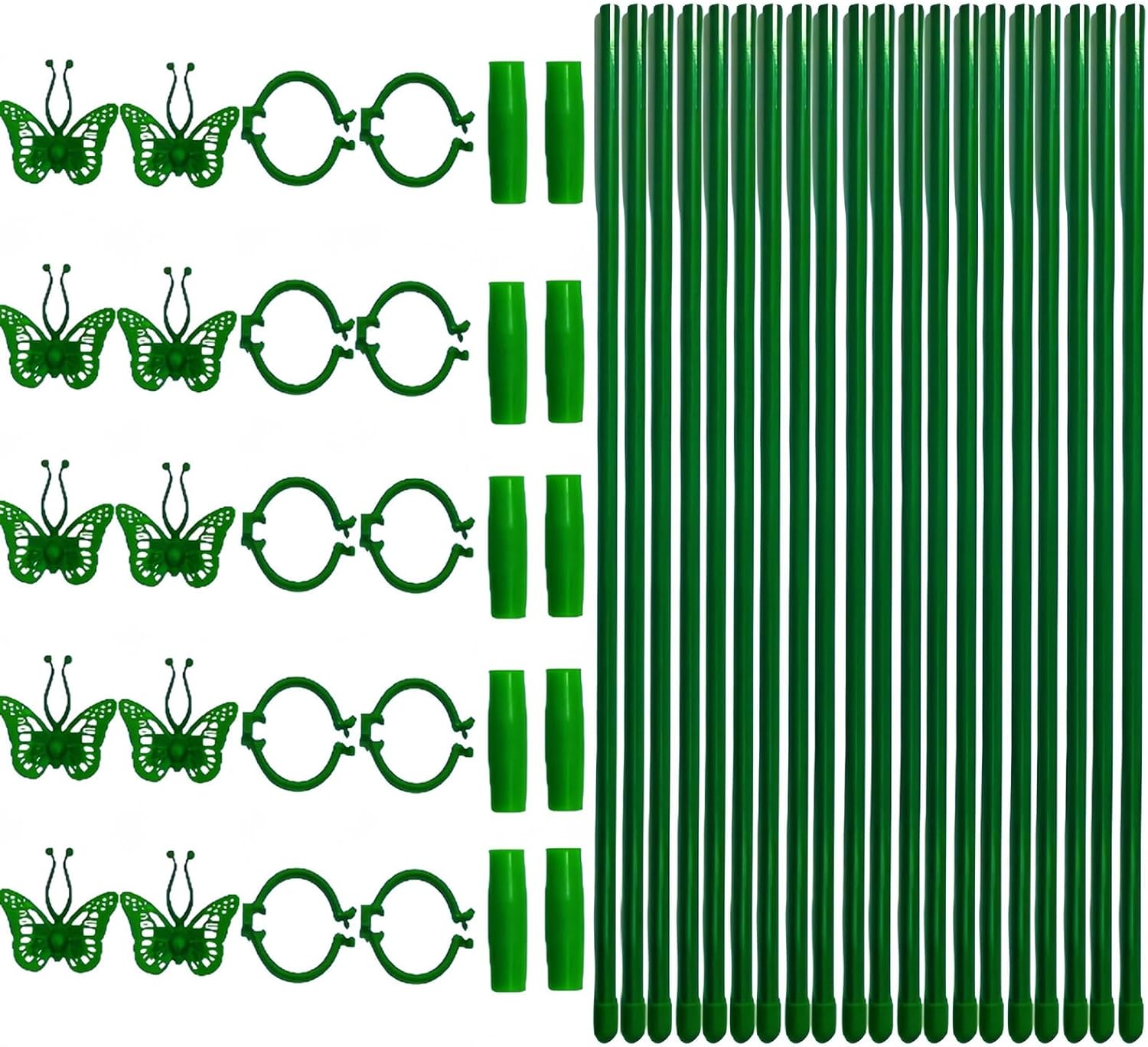 20Pcs Plant Support Stakes for Garden,12-Inch Adjustable Rings with 20 Butterfly Clips, 20 Snap Fasteners& 10 Connecting Tubes - Sturdy Stakes for Vegetables,Flowers,Potted Plants,Tomatoes,Roses image number 1
