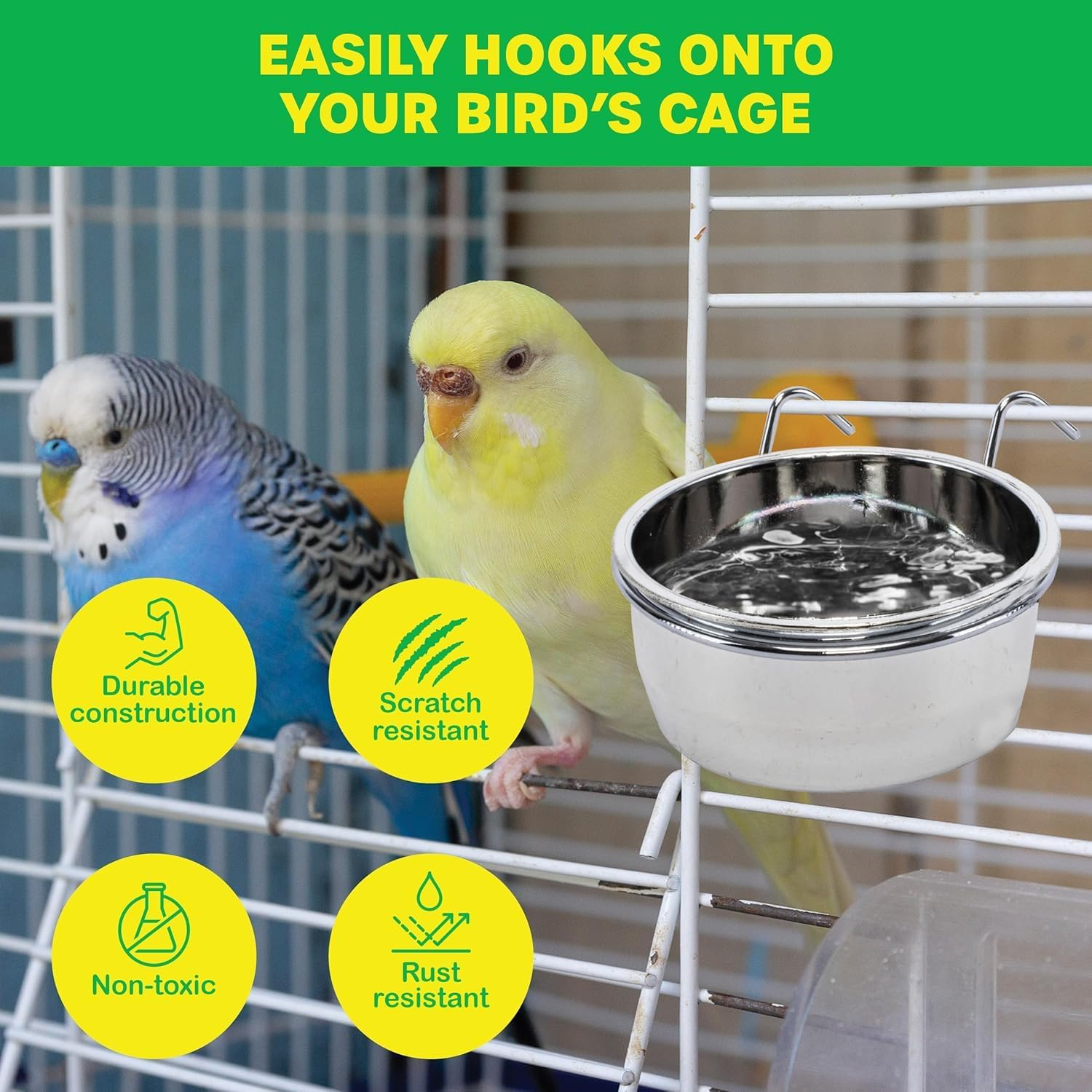 [4PCE] Pet Basic, Bird Bowl Set with Hooks - Scratch Proof, Rust Resistant, Safe and Durable Design, Perfect for Food and Water - 210ML image number 1
