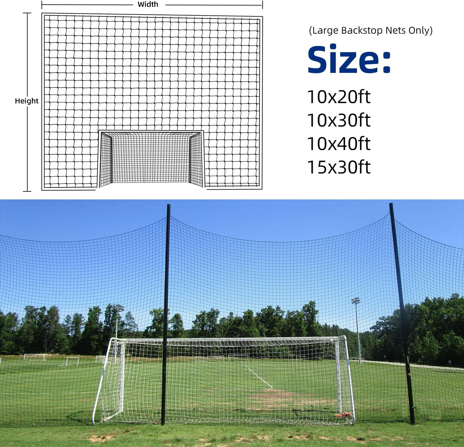 Soccer Backstop Net, High Impact Soccer Barrier Net, Nylon Soccer Practice Sports Netting 10X20Ft/10X30Ft/10X40Ft image number 3