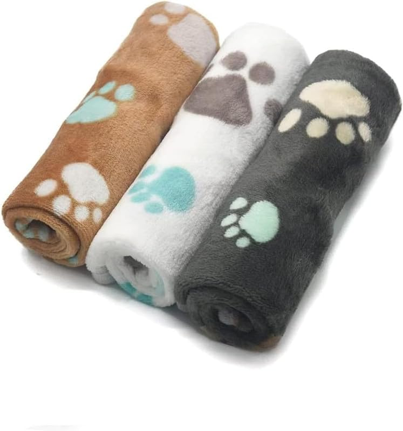 Soft Fluffy Dog Blankets with Paw Print, 3 Piece Fleece Pet Blankets for Small Dogs,Cute Paw Print Puppy Blanket Fleece Pet Blankets, Soft Fluffy Fleeced Puppy Blankets