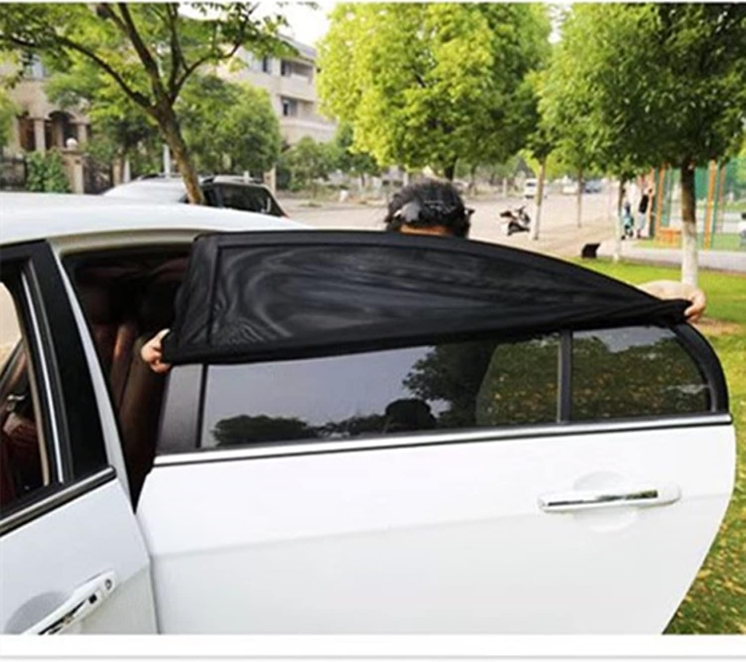 Car Window Sun Shade 4 Packs,Car Window Screen, Anti-Mosquito, Sunscreen Net, Cool and Breathable。 Universal Fit for Most of Cars－Protect Kids Pet from the Sun－Cover Full Windows image number 4