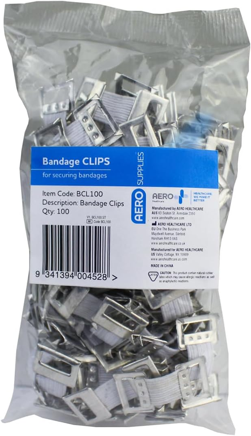 AEROSUPPLIES Bandage Clips, Bandage Clips with Elastic Metal Fastener for Secure Crepe Bandage Fixation, First Aid Bandage Fastener for Clinics, Workplaces and Sports Kits, Bag of 100 image number 2