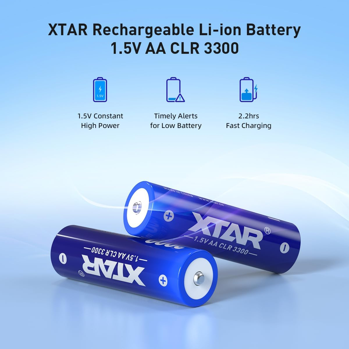 XTAR Rechargeable AA Batteries Lithium 4 Pack,3300Mwh 1.5V Output Double a Batteries Rechargeable,1200 Cycles Long Lasting AA Li-Ion Battery with Low-Voltage Indicator image number 3