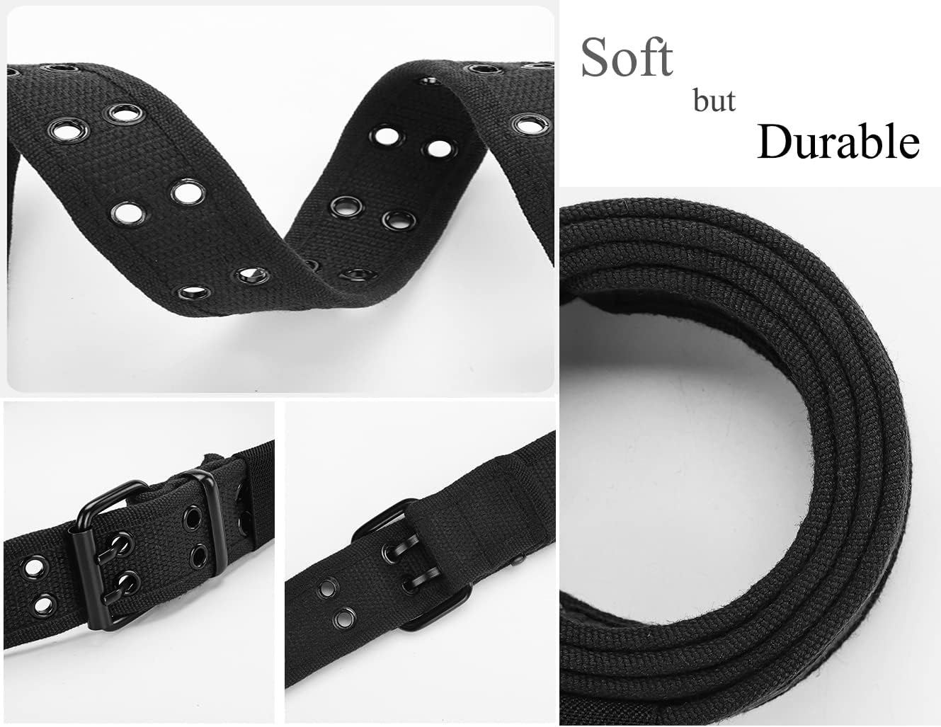 Gelante Canvas Double Grommet Hole Belt - Black, 15 Colors, Medium, Large, X-Large image number 3