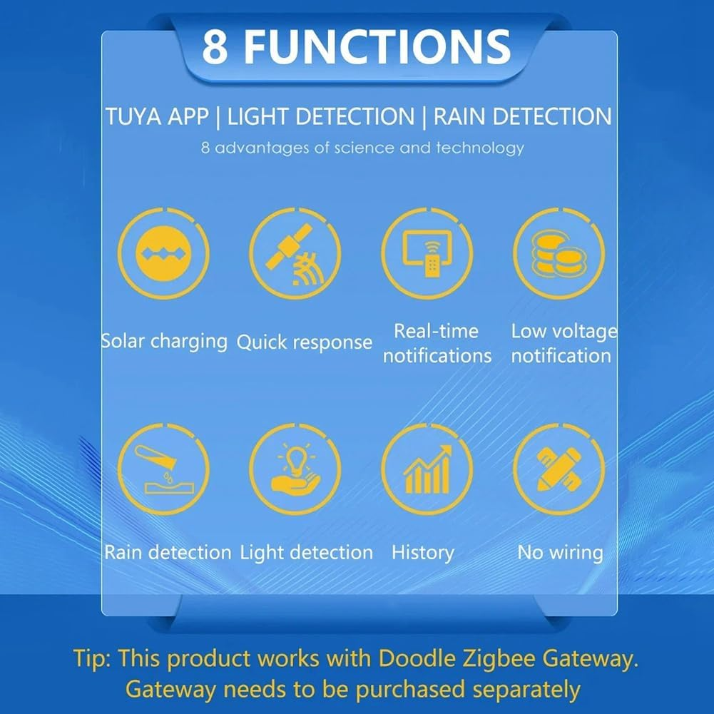 Daiilg Tuya Smart Zigbee Rain Sensor with Light Detector Solar Operated IPX6 Waterproof Rain Detector Remote Control