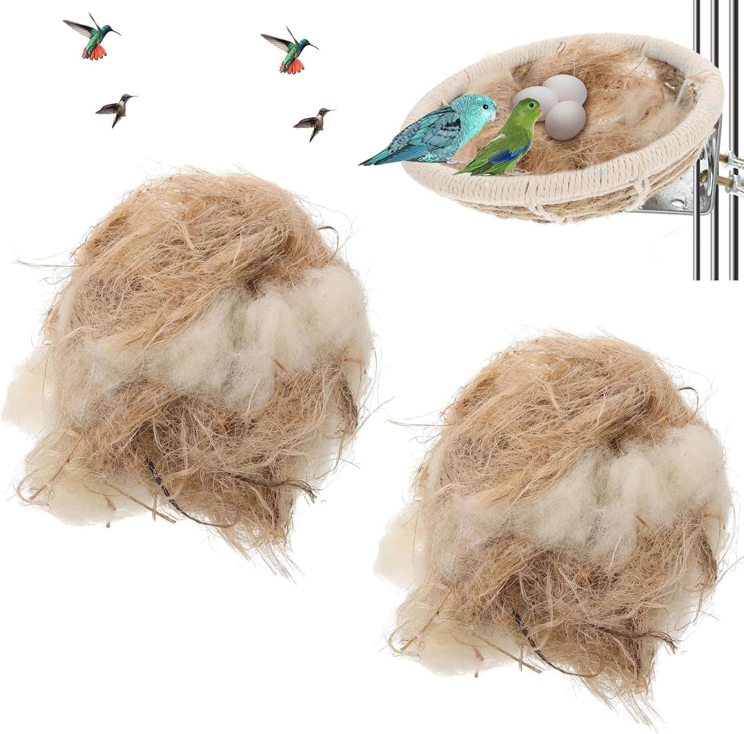FRYI888YUNK 2 Pack Natural Bird Nesting Material - Safe Nesting Mix for Hummingbirds, Canaries, Finches, Parakeets - Cage, Garden & Tree Trunk Bedding image number 3