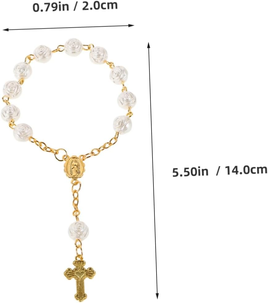 CALLARON 4Pcs Boy Girl Baptism Rosary Finger Chain Jewelry Miniature Beads for Baptism Ceremony Favors Wedding Mass Christening Religious Wedding Party Favors for Girls image number 2