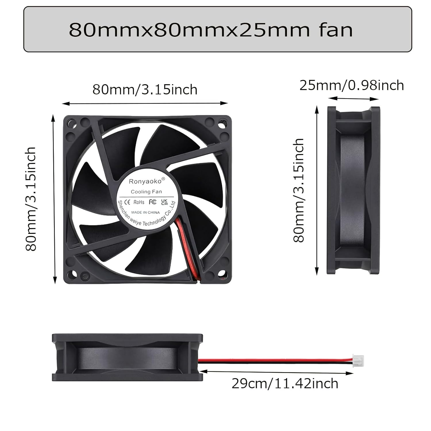 80Mm X 25Mm 12V DC Brushless Cooling Fan PC Computer Cooling Fan Case Cooler 8Cm Protective Cover 2Pin for Server image number 1