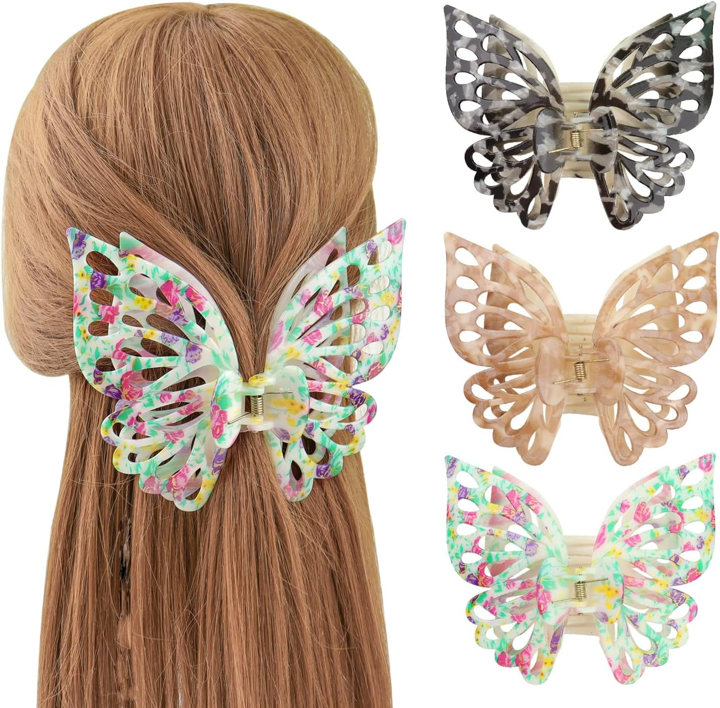 Butterfly Hair Clips Claw Clips for Women - Matte Big Cute Clips for Thick & Medium Hair (3Pcs)