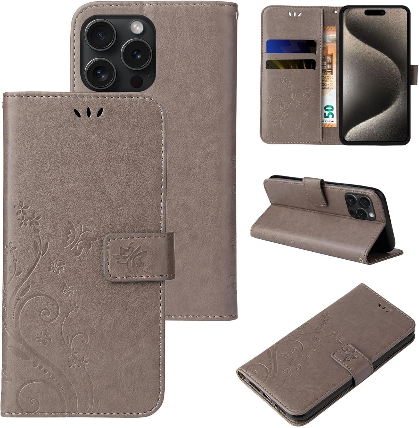 LBH Mobile Phone Case Compatible with Apple Iphone 17 Air Case Butterfly Flowers Flower Stand Function Protective Case Magnetic All-Round Protection 360 Degree Flip Case Cover Purple