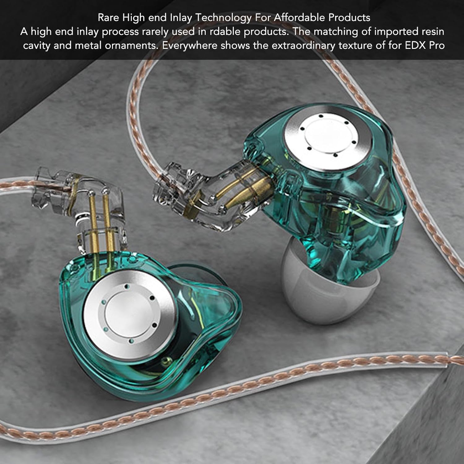 EDX Pro in Ear Headphones, IEM Earphones with 1DD, Wired Gaming Earbuds, with New 10Mm Dynamic Driver and Detachable 2 Pin 0.75Mm Cable (Transparent Cyan) image number 2