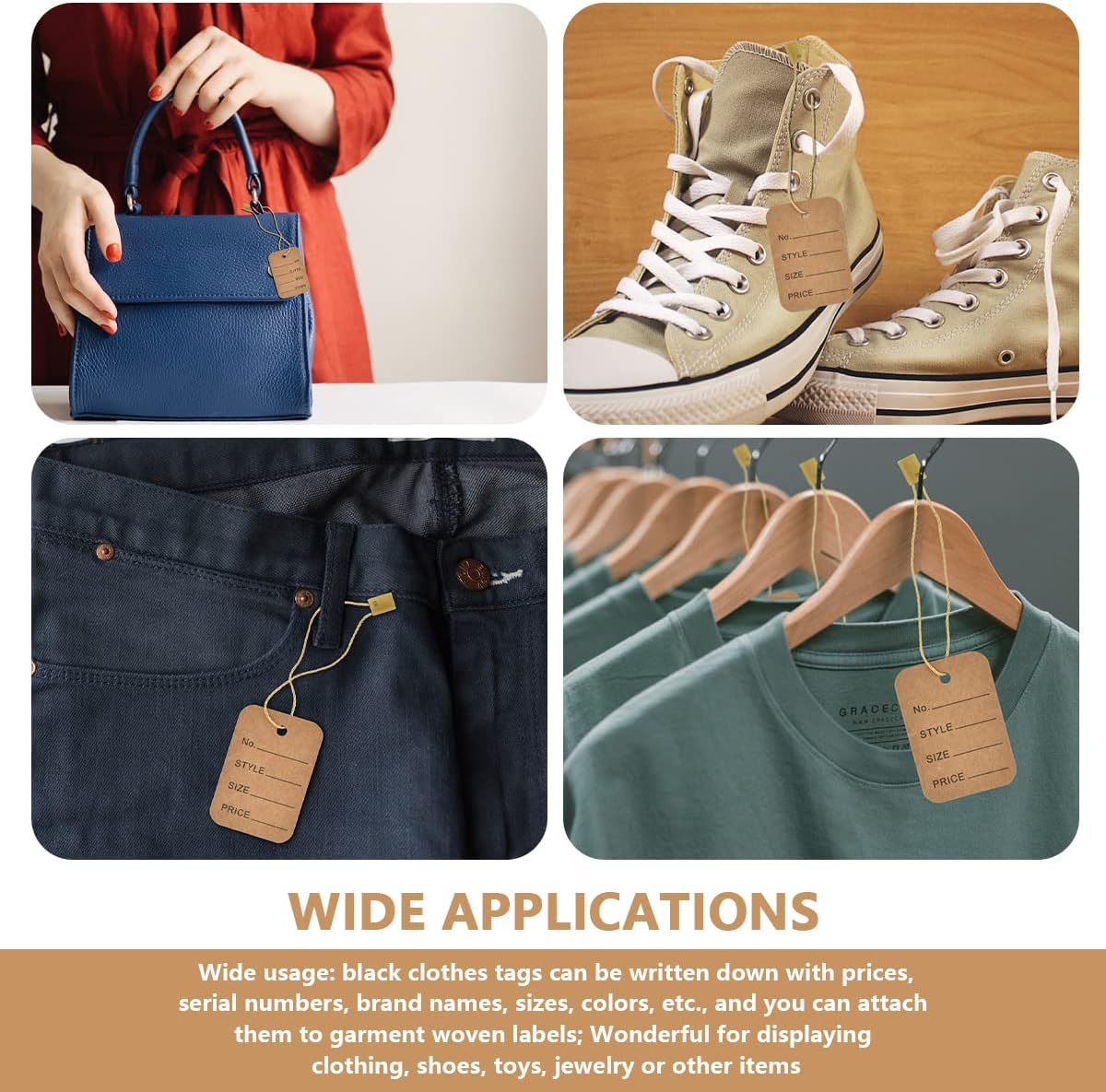 1000 Pcs 7 Inch Hang Tag String and Price Tags, Store Clothing Unstrung Coupon with Nylon String Snap Lock Pin Loop Fastener Hook Ties for Clothes Retail Store (Brown) - Brown image number 3