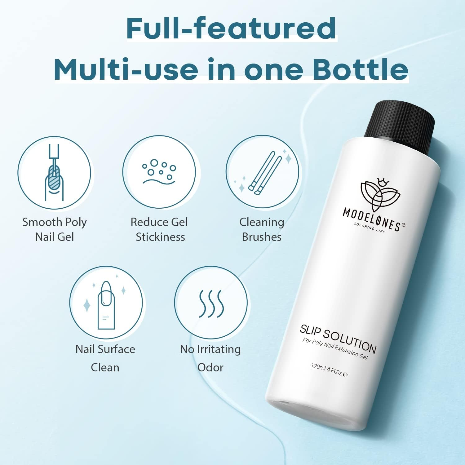 Modelones Poly Nail Gel Kit Slip Solution for Nails 120Ml Extension Set with Dual-Ended Brush Anti-Stick Liquid Brushes Cleaning Smooth Non-Odor Healthy Manicure Easy Spread Beginner image number 1