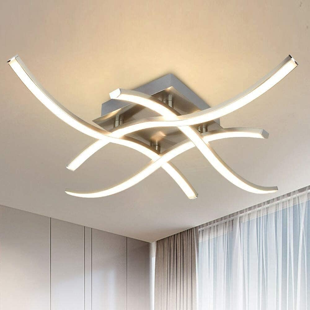 Depuley 4-Light LED Ceiling Light Fixture, 18W Modern Curved Design Flush Mount Ceiling Lamp,1650Lm Close to Ceiling Light for Kitchen, Office, Living Room, Bedroom, 3000K-Warm White Light image number 2