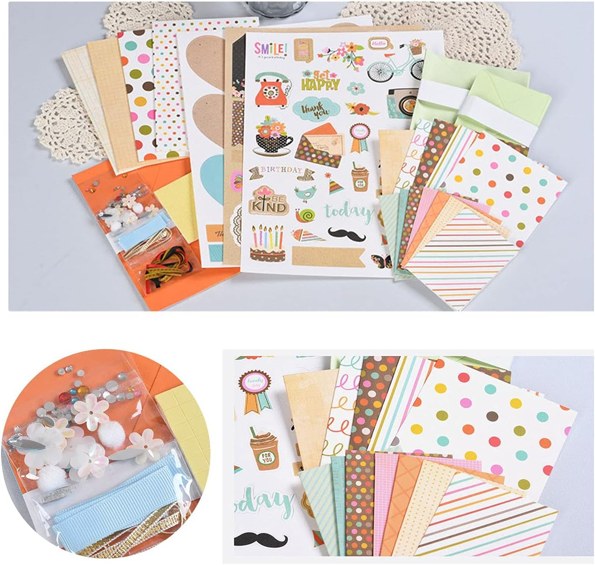 Huralona Handmade DIY Greeting Card Kits Includes 16 Blank Cards 16 Colorful Envelopes with Decoration Accessories for Craft Birthday Thanksgiving Christmas Wedding Invitation Card Making Green - Orange image number 7