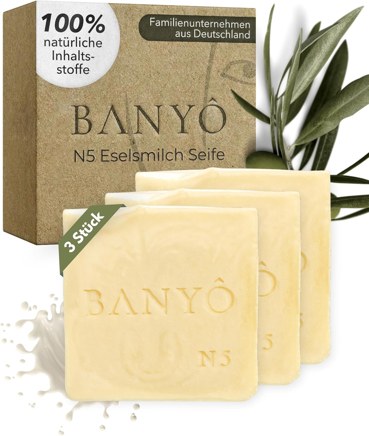 BANY&Ocirc; N05 Donkey Milk Soap Set of 3 I Handmade Natural Soaps with 100% Natural Ingredients I Regenerates, Soothes & Strengthens the Skin Barrier I Also for Hair I Ideal for Irritated Skin image number 3