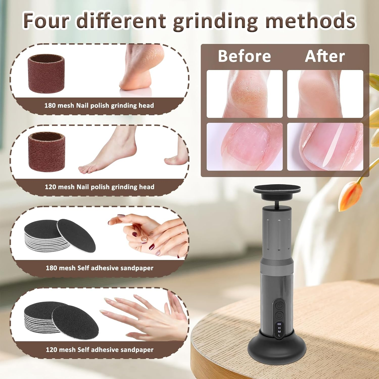 Electric Feet Callus Removers, Portable Electronic Foot File Pedicure Tools, Adjustable Speed LED Display Electric Callus Remover Kit, Professional Pedi Feet Care Perfect for Hard Cracked Dry Skin image number 6