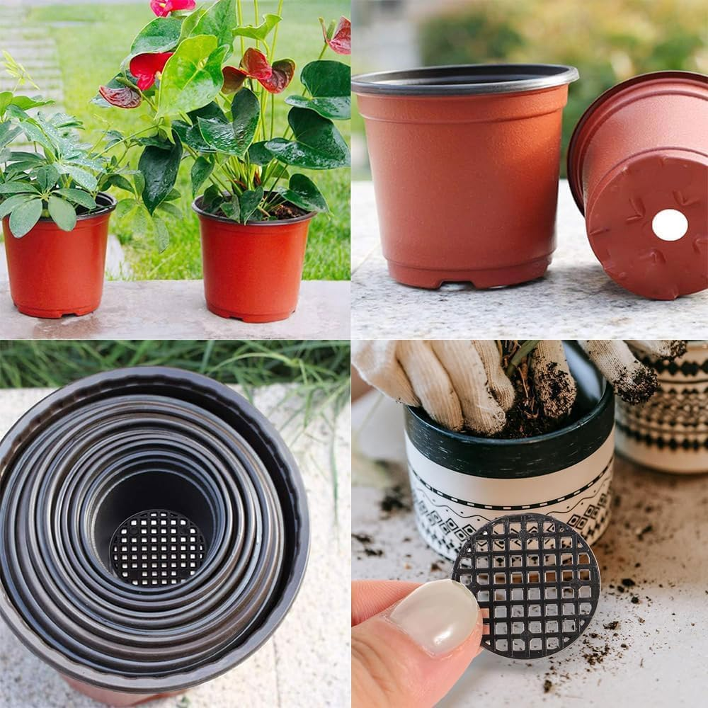 30Pcs Plant Pot Mesh Hole Cover Bonsai Drainage Mesh Insert, Flower Pot Hole Pad Bottom Grid Mat, round Screen Pot Bottom Gasket for Garden Prevent Soil Loss (1.8" / 45Mm, Black)