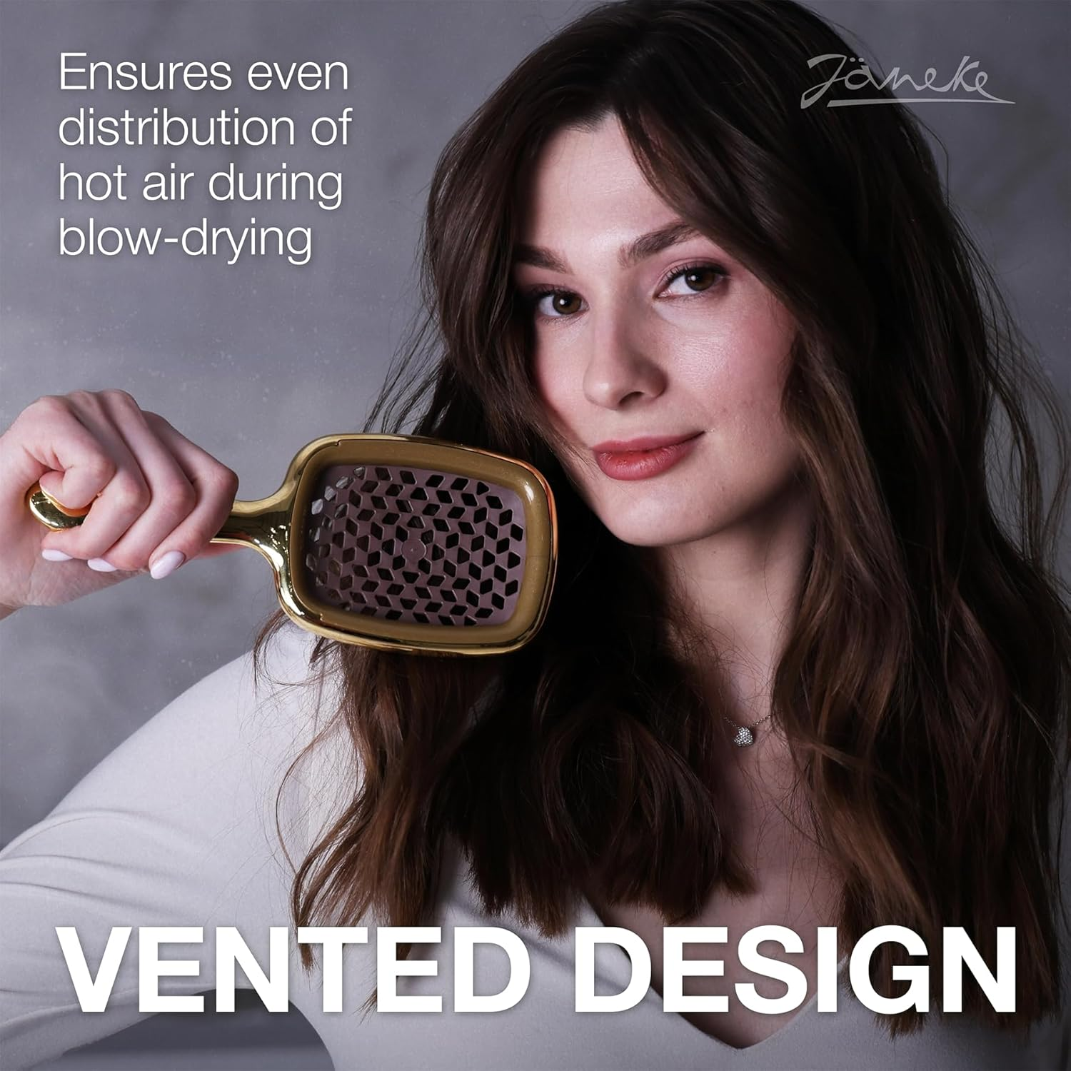 Janeke Superbrush Detangling Brush for Soft Smoothing Hair Brushing with Anti-Static Bristles - Vented Wet Hair Brush for Blow Drying Use - Perfect for Curly, Thick, Wavy, Fine Hair Types (Gold) image number 3