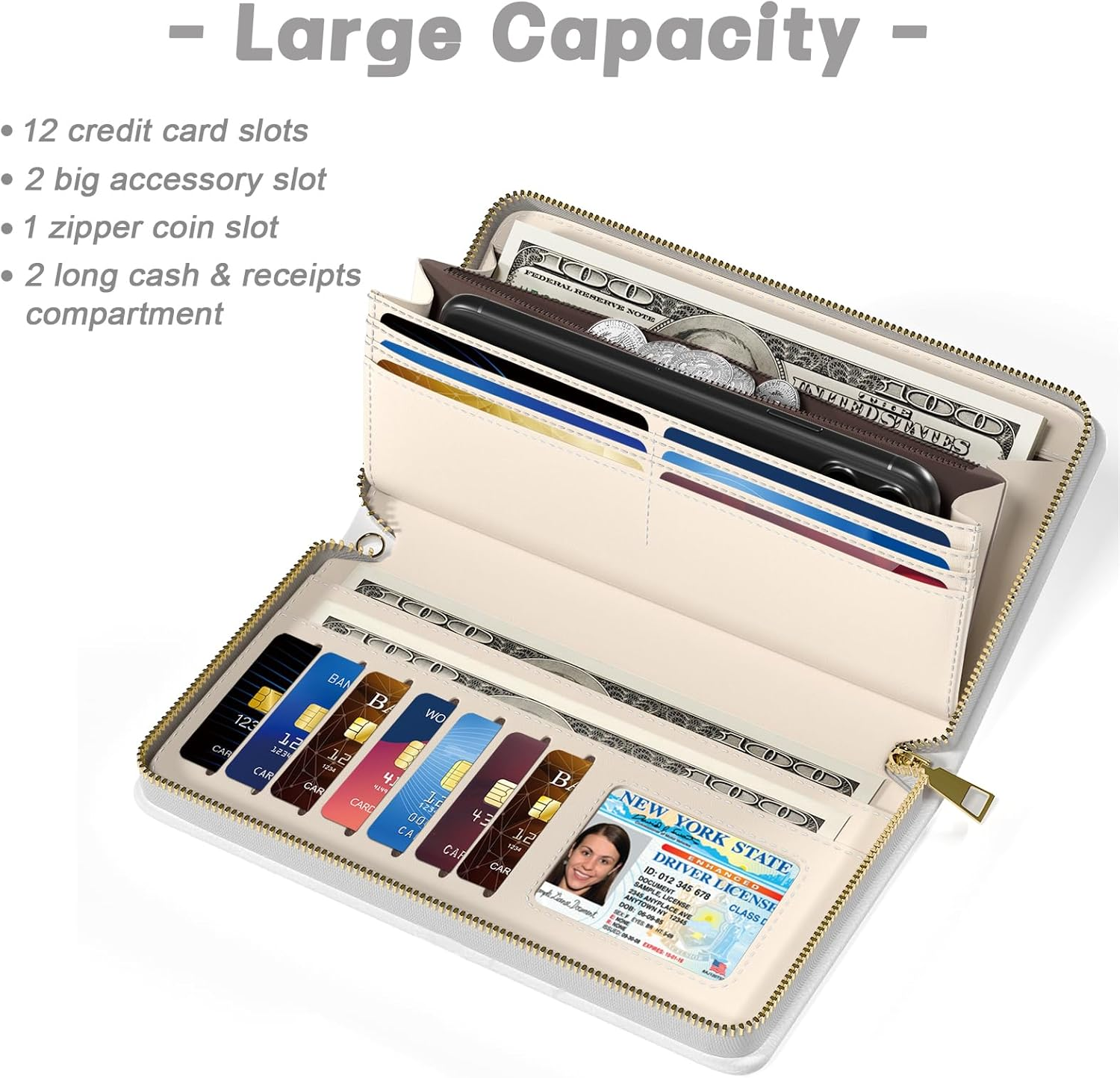 Aiawoxc Womens Wallet, RFID Wristlet Wallets for Women, Ladies Clutch Purses, Large Travel Card Holder with Phone Holder, Fine Cat - A04-Art Style Pattern image number 3