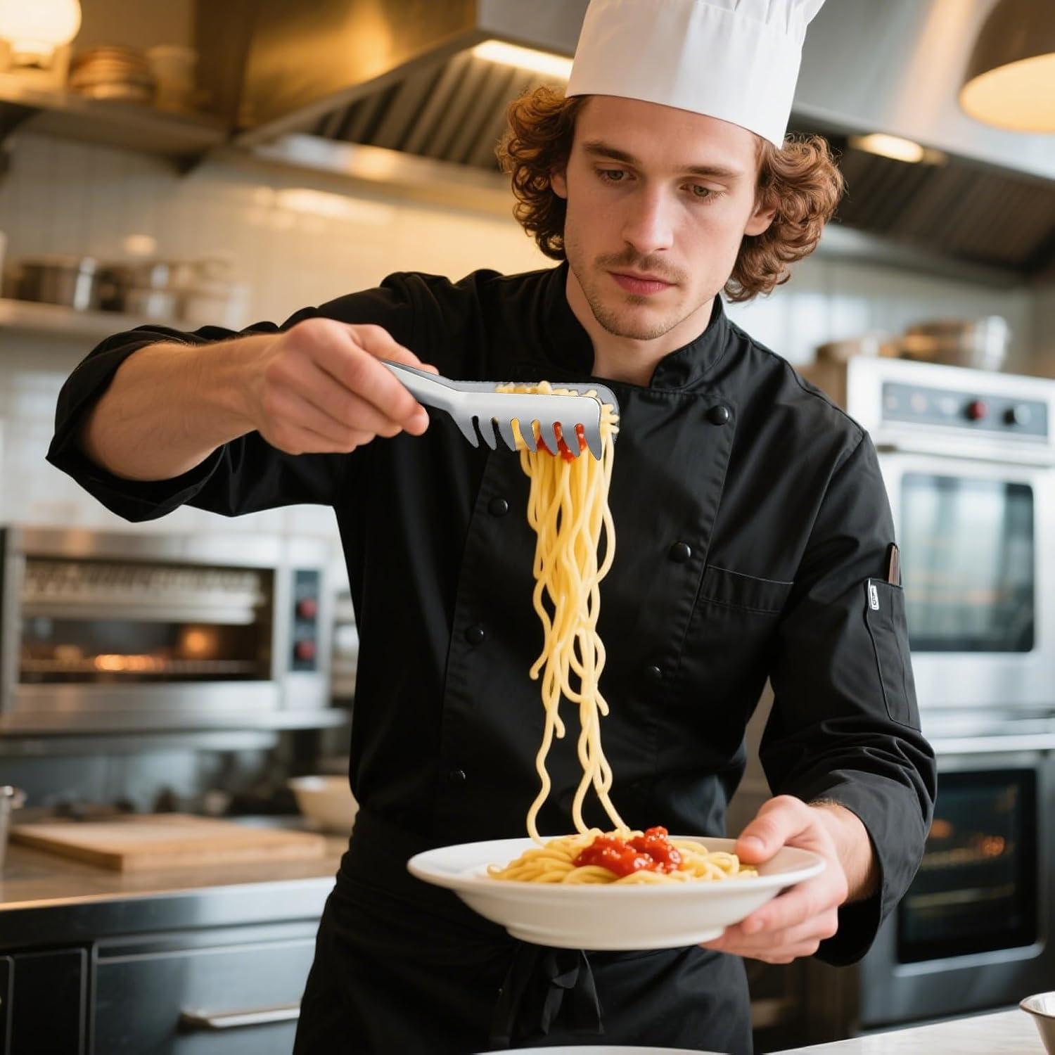 MSY BIGSUNNY Kitchen Pasta Tongs, 8" Stainless Steel Spaghetti Tongs image number 5