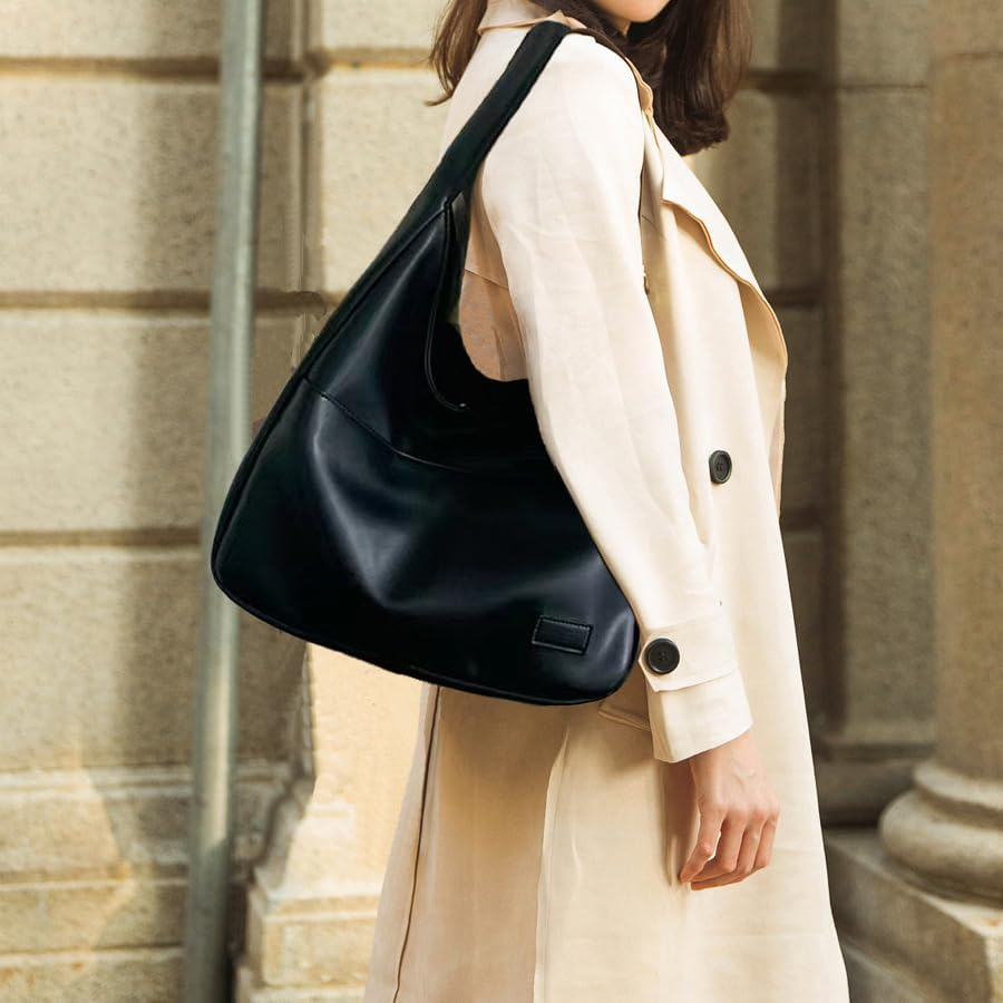 Shoulder Bag Purse Faux Large Brown Black Leather Tote Bag for Women Everyday Bag Hobo Bag Big Capacity Purse Weekender Bag image number 4