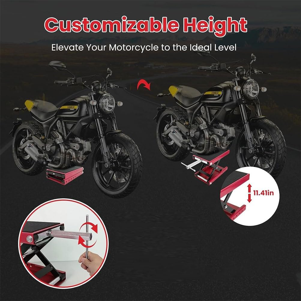 Motorcycle Lift &ndash; Heavy Duty Scissor Lift Jack for Cruiser Bikes Maintenance with Crank, 500Kg Capacity Steel Motorcycle Jack & Hoist Stand, Compact & Stable Scissor Lift for Garage & Workshop image number 2