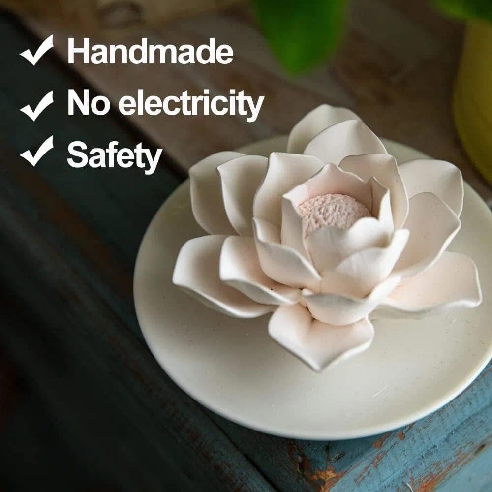 Essential Oil Diffuser, Ceramic Flower Aroma Diffuser for Small Spaces, Waterless and Non-Electric, Gentle Fragrance Diffuser, Suitable for Desk, Office, Bathroom, Bedroom - CRFY image number 6