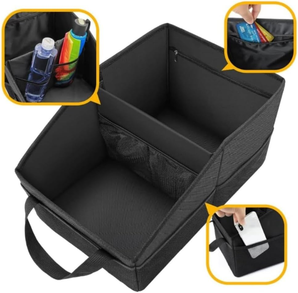 Goxfaca Passenger Seat Organize, Collapsible Small Car Seat Storage Organizer for Console Front or Back, Automotive Backseat Organizer with Belt 4 Cup Holders for Kids Accessories Drinks image number 3