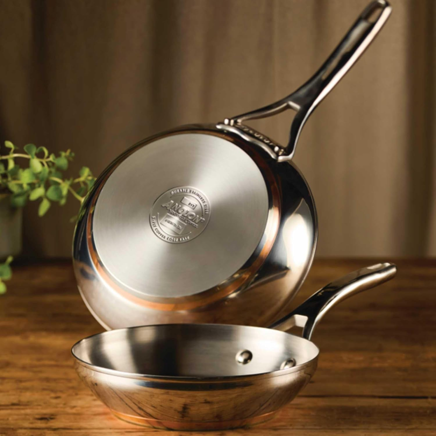 Anolon Nouvelle Copper Stainless Steel Induction Skillet Twin Pack - Copper Core Frypan Set for Fast and Even Heating with Durable Stainless Steel Construction - 20 Cm and 24 Cm Size image number 4