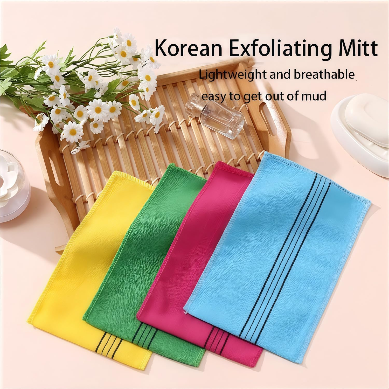 Korean Exfoliating Mitt for Remove Dead Skin Viscose Deep Exfoliating Gloves - Great for Body Scrub, Keratosis Pilaris and Self Tanning. Easily Smooth Skin Surface Dead Skin Exfoliating Gloves image number 5