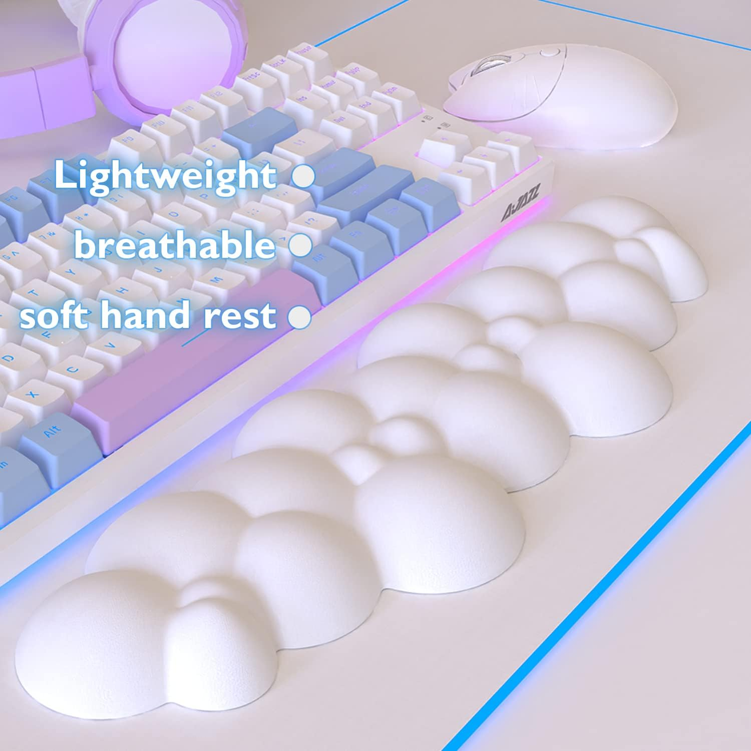 MANBASNAKE Cloud Mouse Pad Wrist Support Keyboard Wrist Rest Set with Ergonomic Memory Foam,Non-Slip Base,Cloud Coasters for Home,Office,Laptop,Desktop Computer,Easy Typing Pain Relief- White image number 1